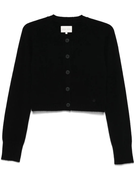 Zephir Cropped Cashmere Cardigan in Black