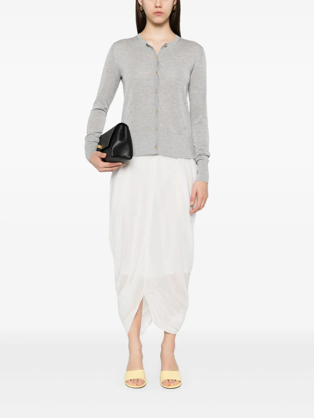 Fine Knit Cardigan in Grey Melange